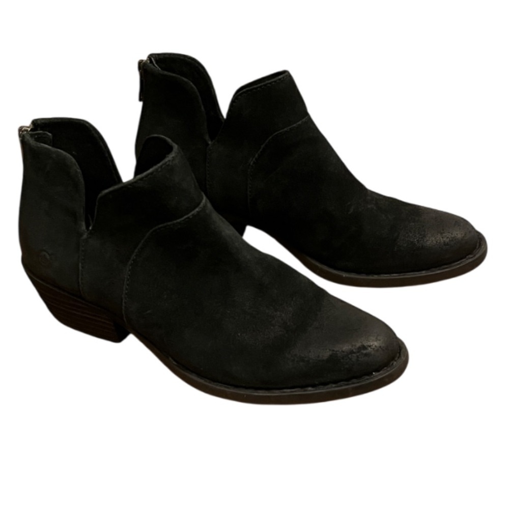 Born Shari Black Distressed Suede Leather Ankle Boots - BR0041009 - 7.5 NWOB